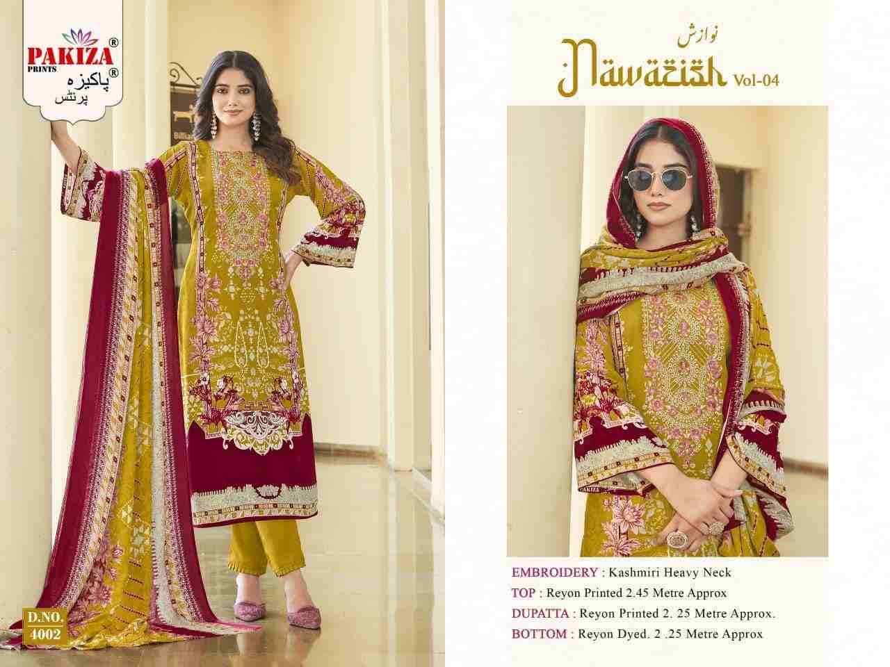 Nawazish Vol-04 By Pakiza Prints 4001 To 4004 Series Beautiful Festive Suits Stylish Fancy Colorful Party Wear & Occasional Wear Rayon Print Dresses At Wholesale Price