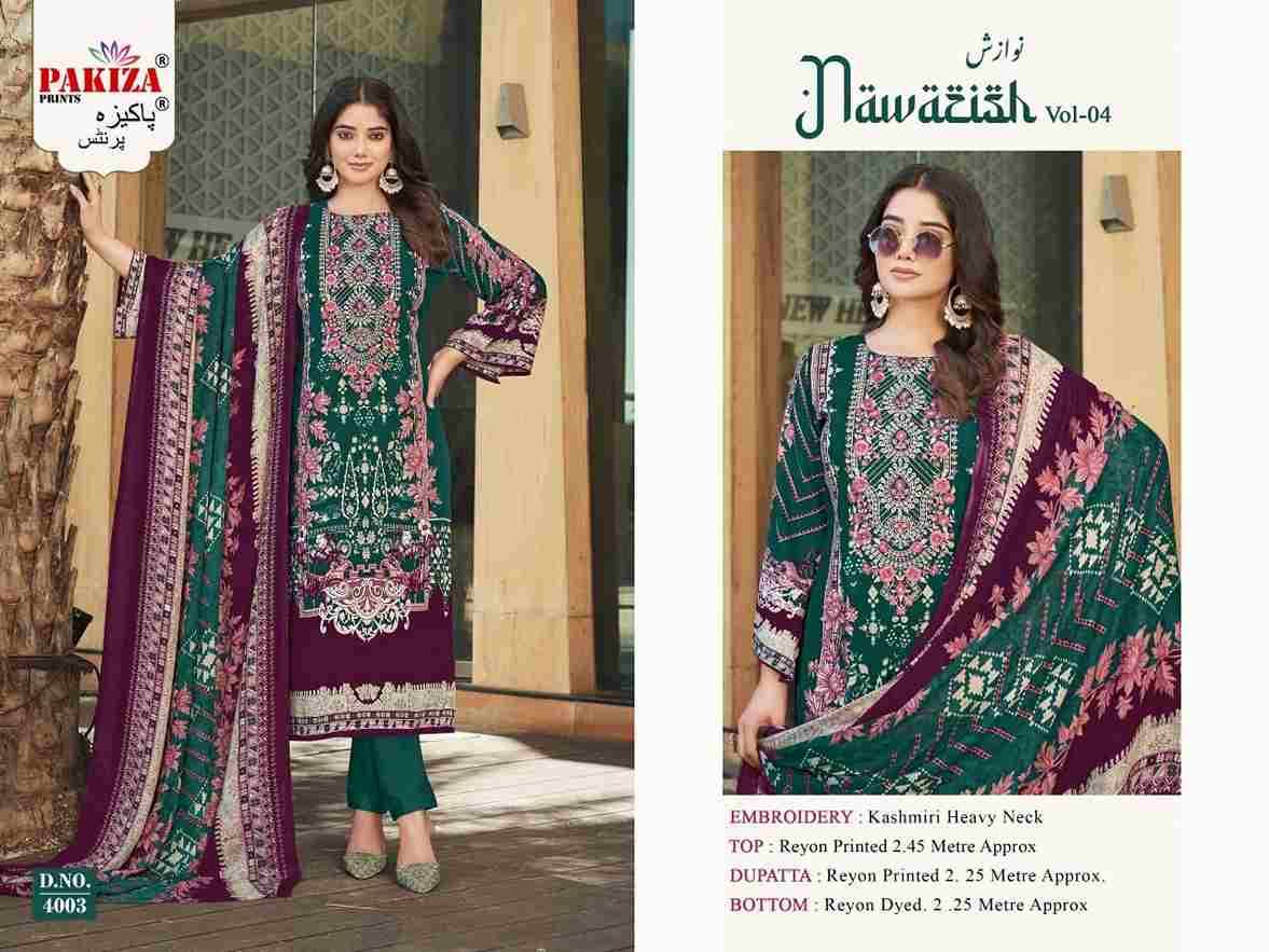 Nawazish Vol-04 By Pakiza Prints 4001 To 4004 Series Beautiful Festive Suits Stylish Fancy Colorful Party Wear & Occasional Wear Rayon Print Dresses At Wholesale Price