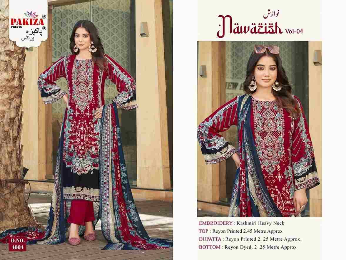 Nawazish Vol-04 By Pakiza Prints 4001 To 4004 Series Beautiful Festive Suits Stylish Fancy Colorful Party Wear & Occasional Wear Rayon Print Dresses At Wholesale Price