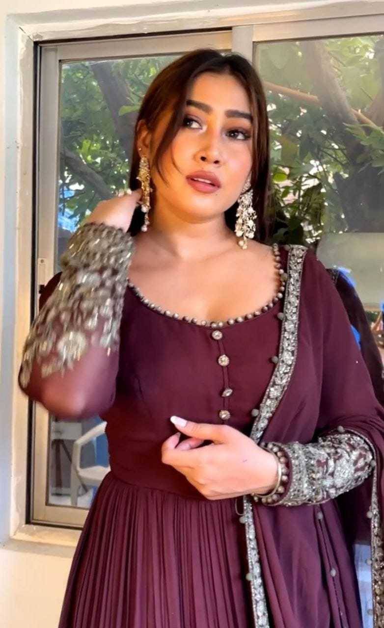 Zf-6001 By Fashid Wholesale Designer Stylish Fancy Colorful Beautiful Party Wear & Ethnic Wear Collection Faux Georgette Gowns With Dupatta At Wholesale Price