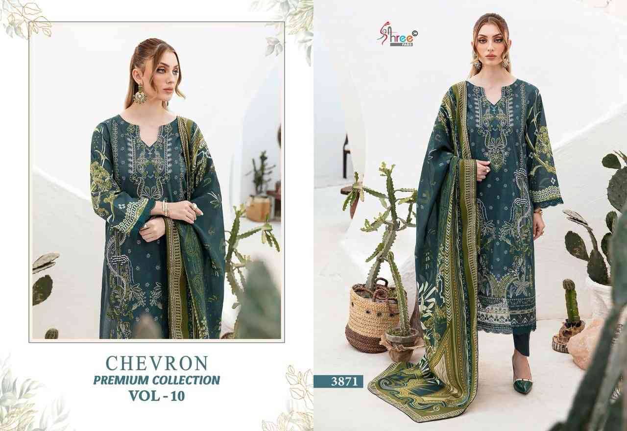 Chevron Premium Collection Vol-10 By Shree Fabs 3871 To 3878 Series Beautiful Pakistani Suits Colorful Stylish Fancy Casual Wear & Ethnic Wear Pure Cotton Embroidered Dresses At Wholesale Price