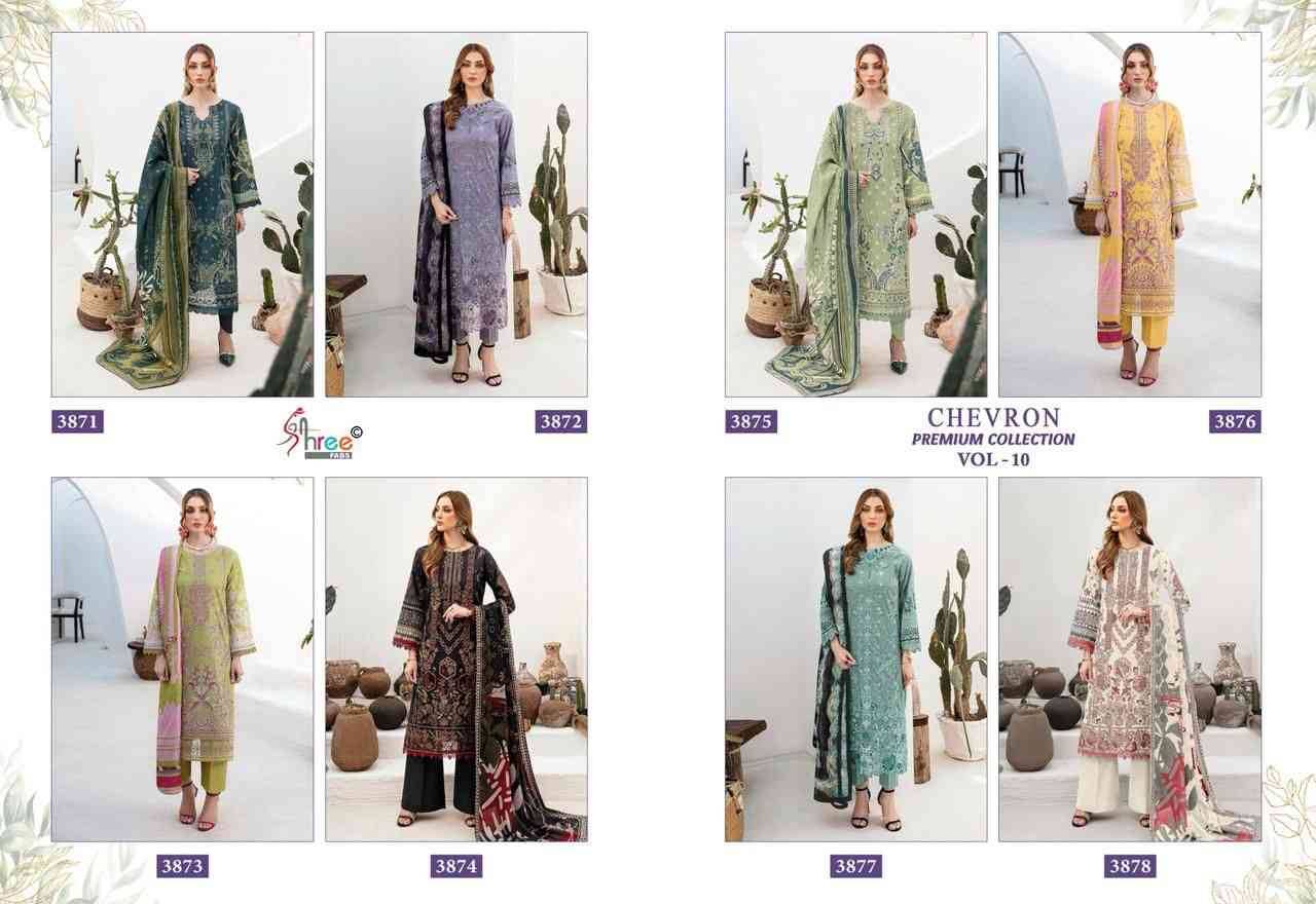 Chevron Premium Collection Vol-10 By Shree Fabs 3871 To 3878 Series Beautiful Pakistani Suits Colorful Stylish Fancy Casual Wear & Ethnic Wear Pure Cotton Embroidered Dresses At Wholesale Price