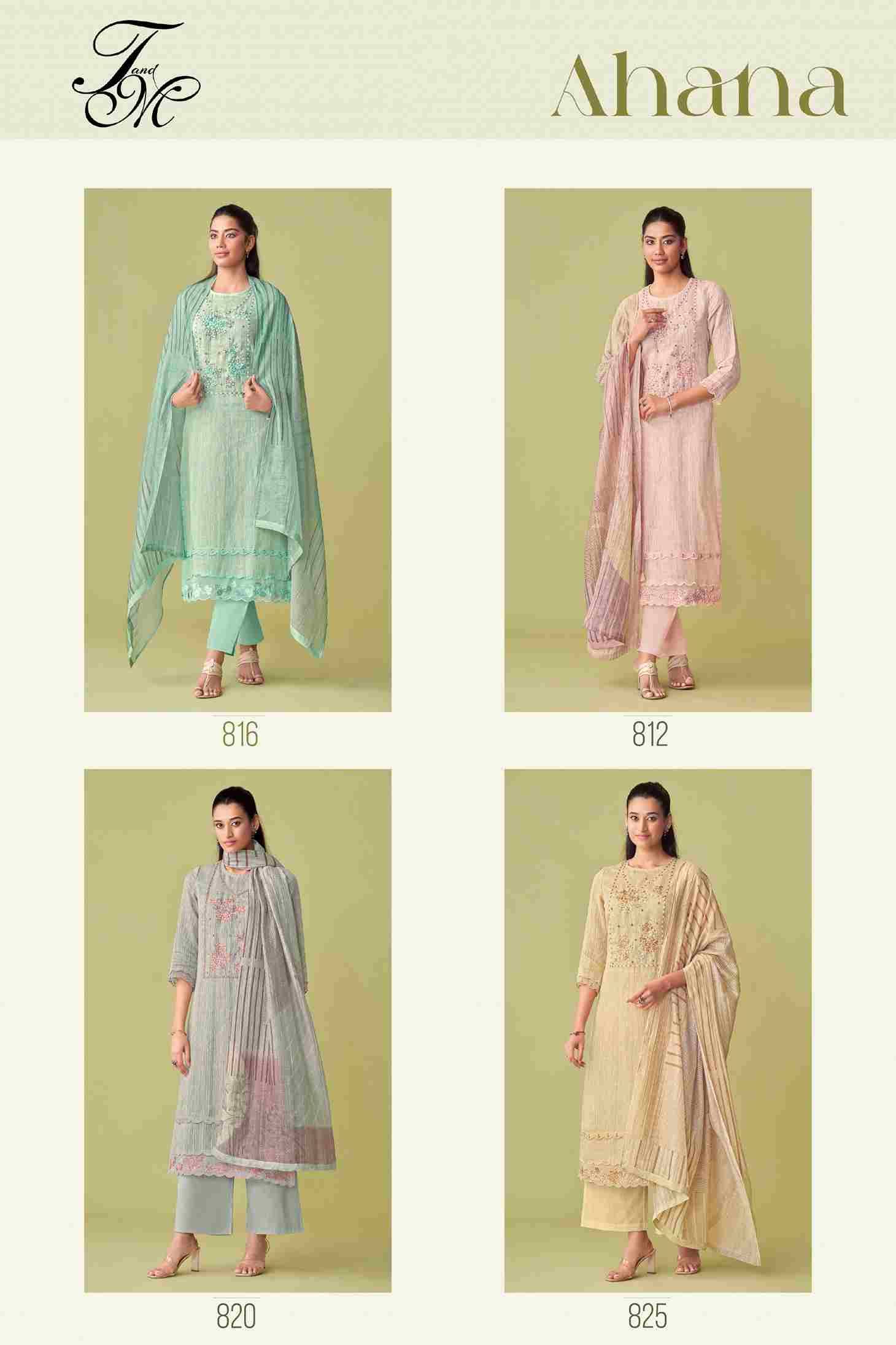 Ahana By T And M Designer Studio Beautiful Festive Suits Colorful Stylish Fancy Casual Wear & Ethnic Wear Pure Linen Dresses At Wholesale Price