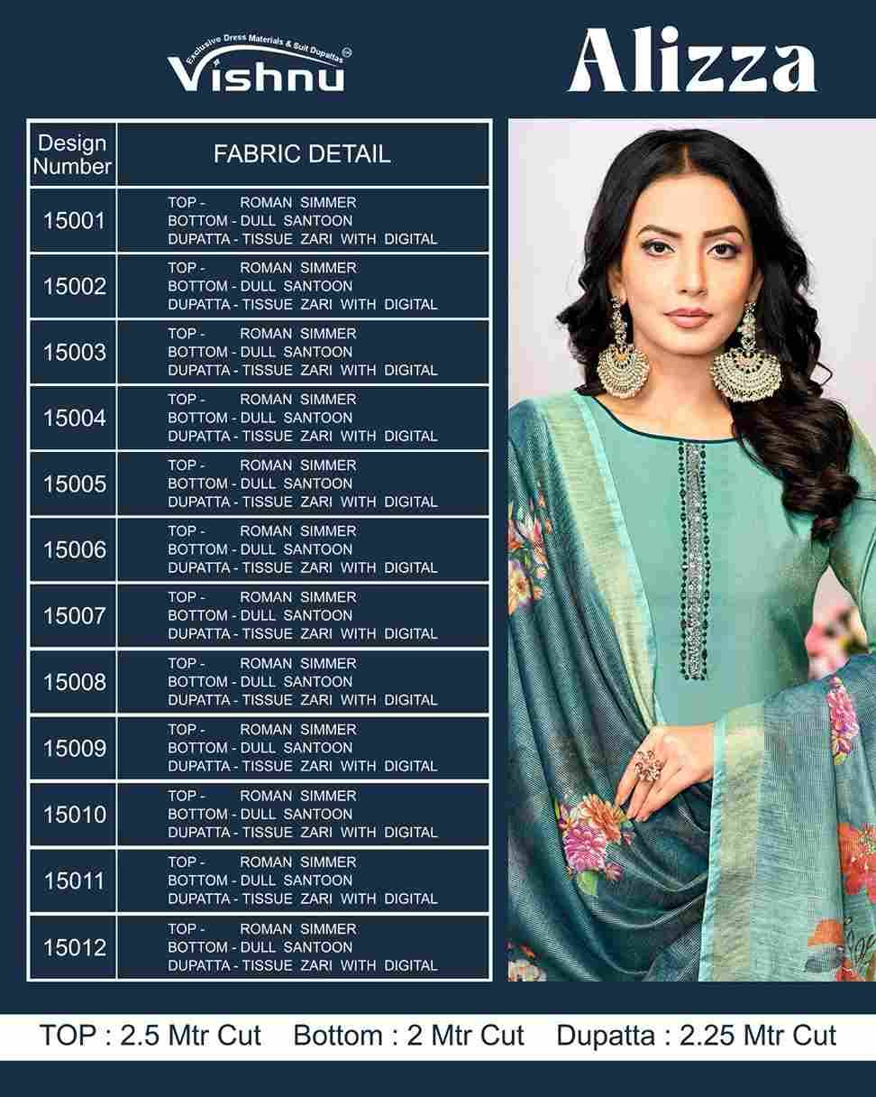 Alizza By Vishnu 15001 To 15012 Series Beautiful Stylish Festive Suits Fancy Colorful Casual Wear & Ethnic Wear & Ready To Wear Roman Shimmer Dresses At Wholesale Price