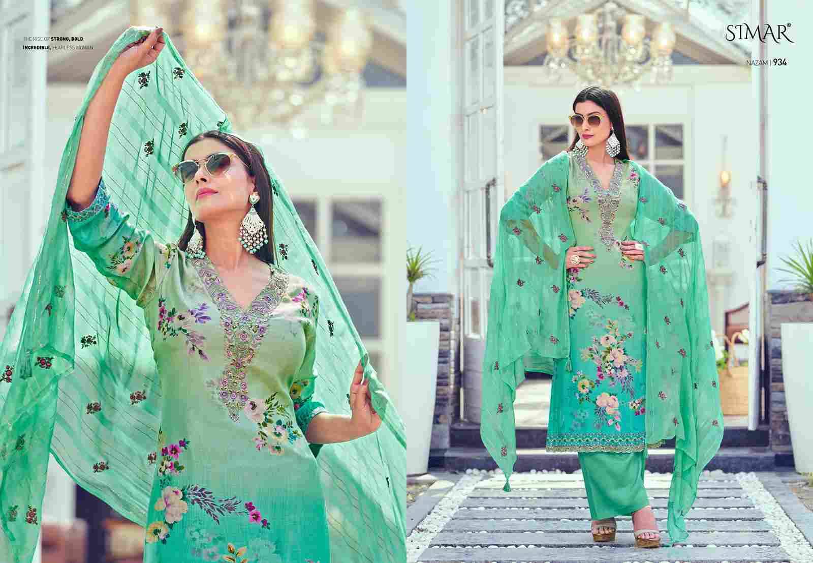 Nazam Vol-2 By Simar 933 To 938 Series Designer Festive Suits Beautiful Stylish Fancy Colorful Party Wear & Occasional Wear Pure Muslin Dresses At Wholesale Price