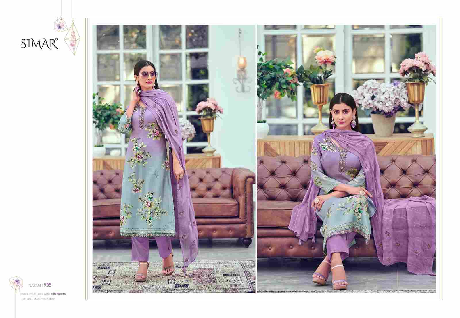 Nazam Vol-2 By Simar 933 To 938 Series Designer Festive Suits Beautiful Stylish Fancy Colorful Party Wear & Occasional Wear Pure Muslin Dresses At Wholesale Price