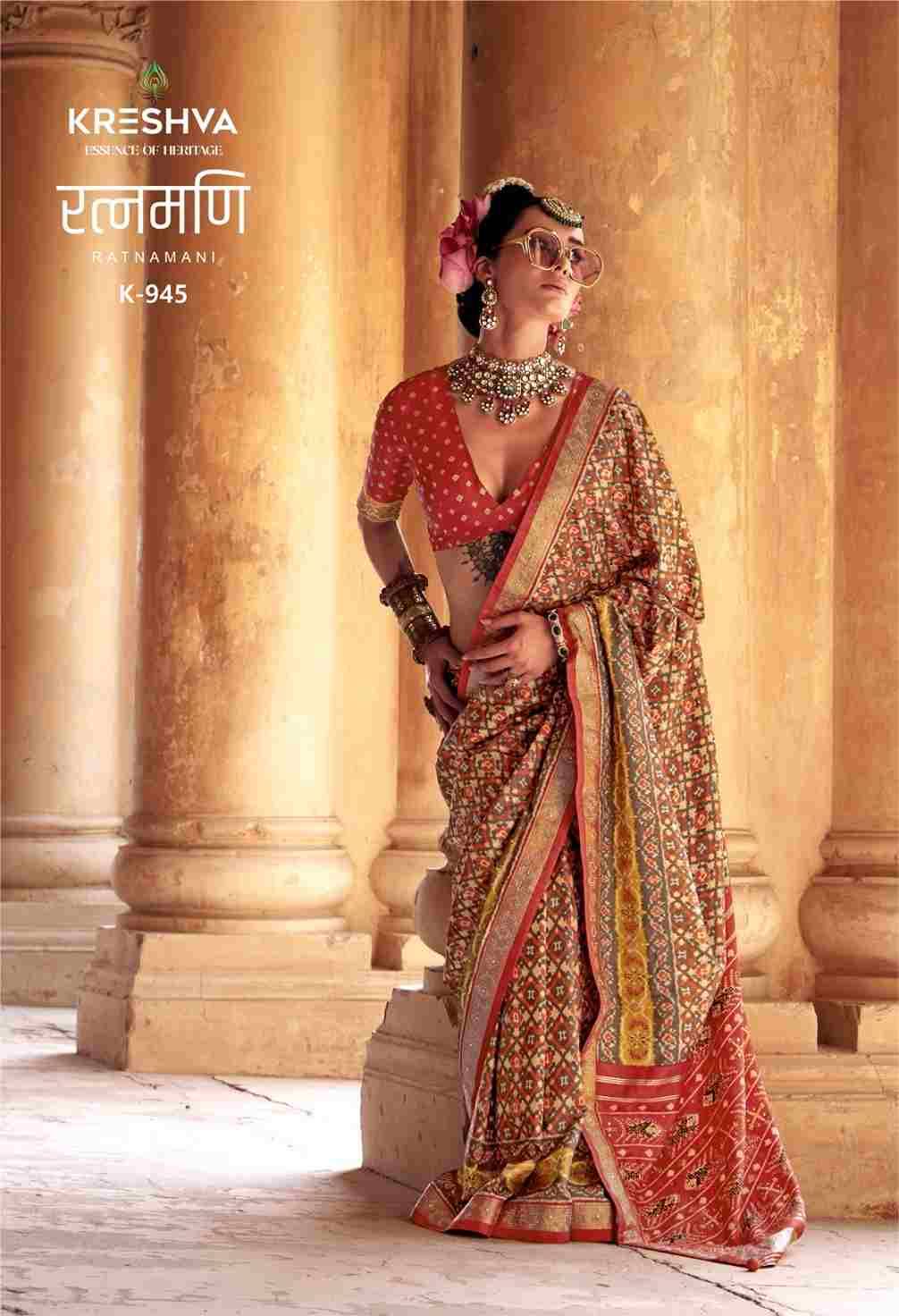Ratnamani By Kreshva 945 To 950 Series Indian Traditional Wear Collection Beautiful Stylish Fancy Colorful Party Wear & Occasional Wear Pure Silk Sarees At Wholesale Price