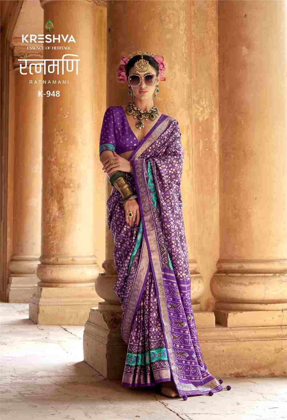 Ratnamani By Kreshva 945 To 950 Series Indian Traditional Wear Collection Beautiful Stylish Fancy Colorful Party Wear & Occasional Wear Pure Silk Sarees At Wholesale Price