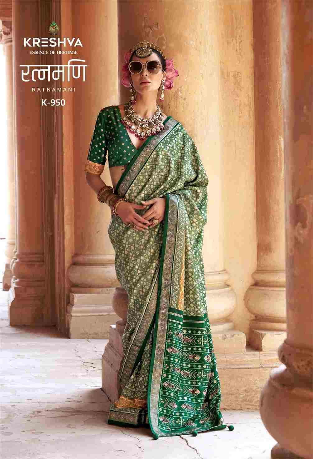 Ratnamani By Kreshva 945 To 950 Series Indian Traditional Wear Collection Beautiful Stylish Fancy Colorful Party Wear & Occasional Wear Pure Silk Sarees At Wholesale Price