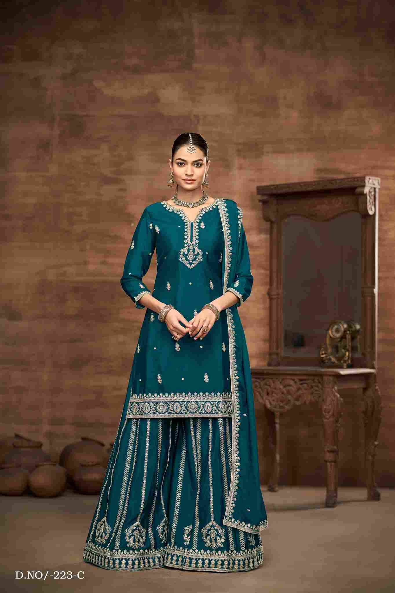 Aanaya Vol-223 By Twisha 223-A To 223-D Series Designer Sharara Suits Collection Beautiful Stylish Fancy Colorful Party Wear & Occasional Wear Chinnon Dresses At Wholesale Price