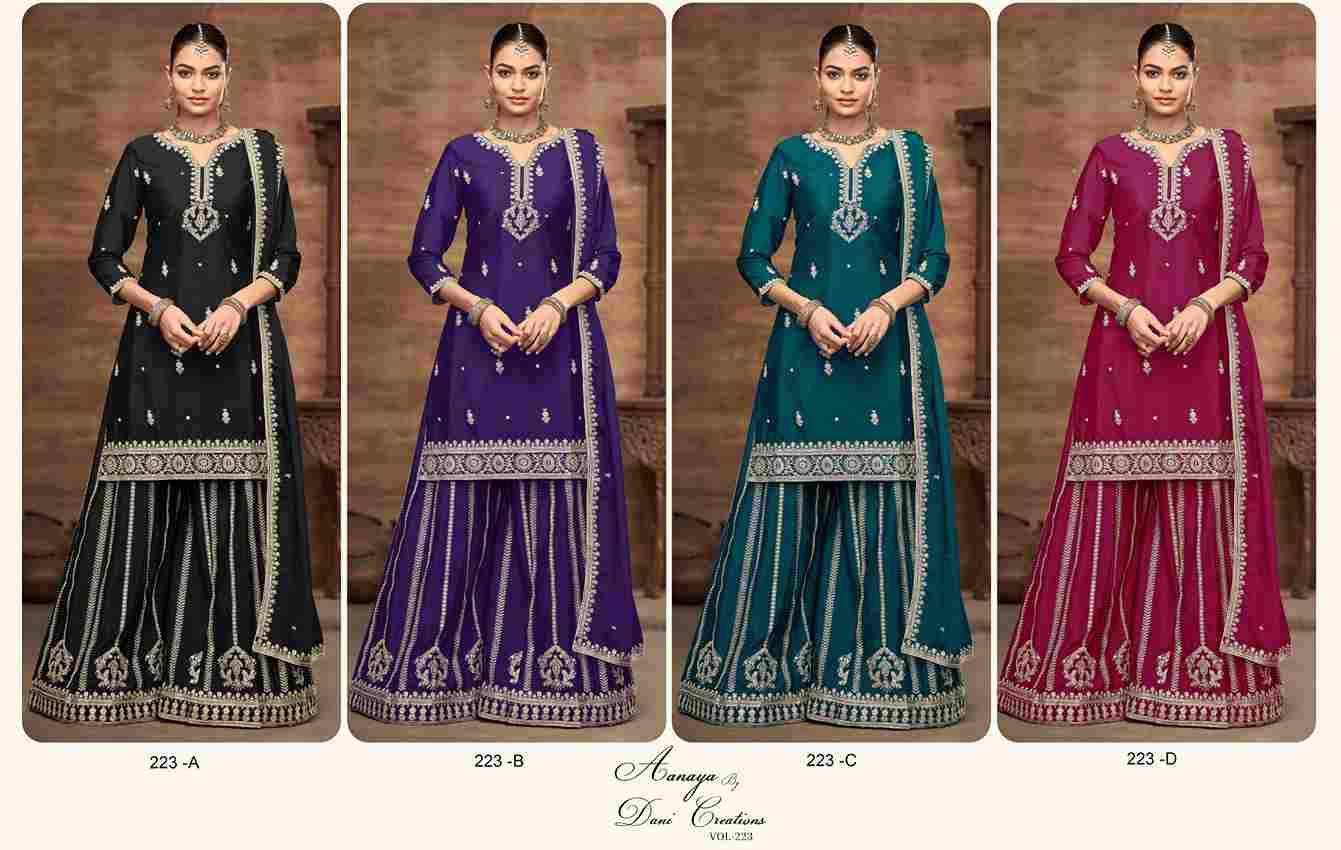 Aanaya Vol-223 By Twisha 223-A To 223-D Series Designer Sharara Suits Collection Beautiful Stylish Fancy Colorful Party Wear & Occasional Wear Chinnon Dresses At Wholesale Price