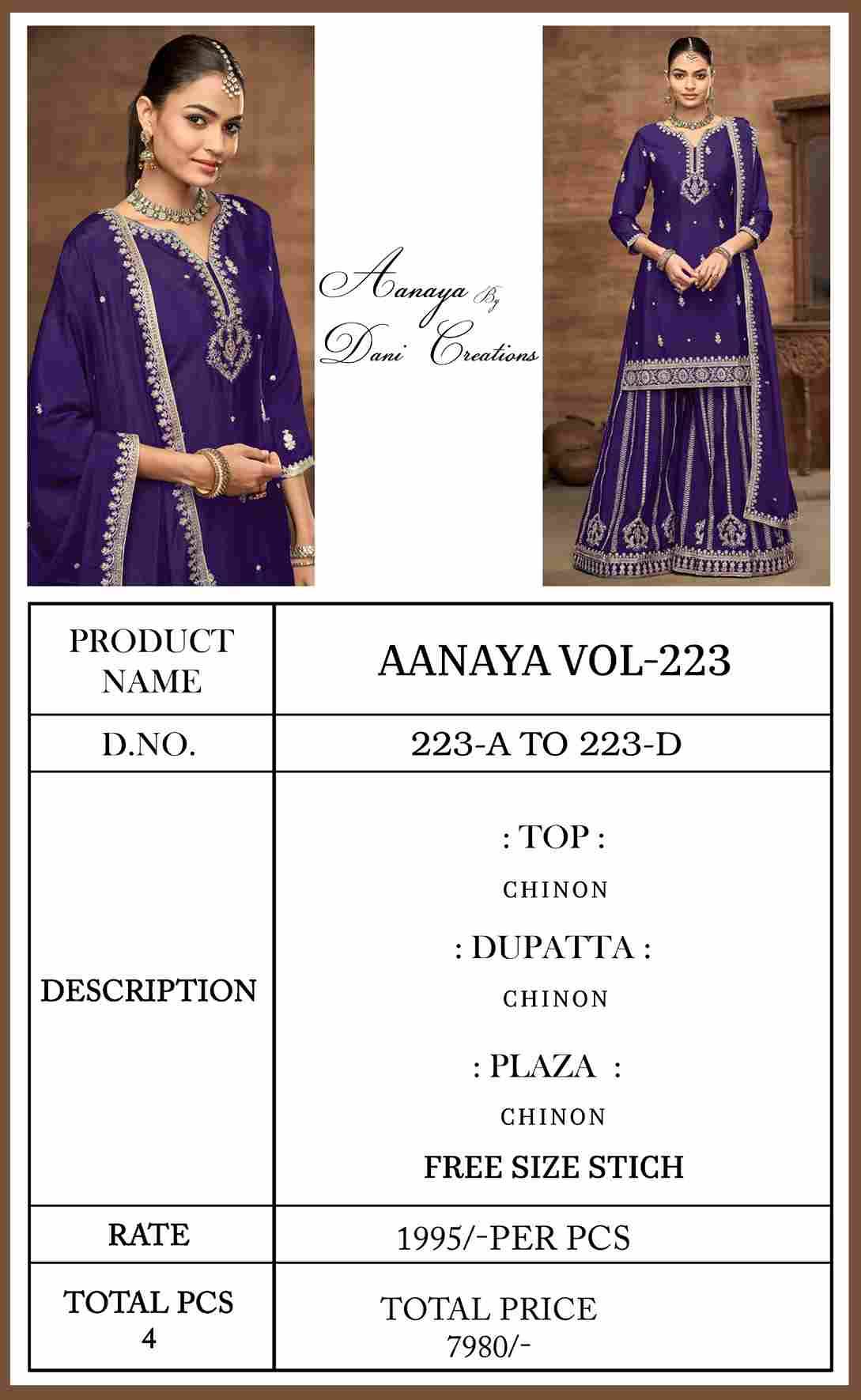 Aanaya Vol-223 By Twisha 223-A To 223-D Series Designer Sharara Suits Collection Beautiful Stylish Fancy Colorful Party Wear & Occasional Wear Chinnon Dresses At Wholesale Price
