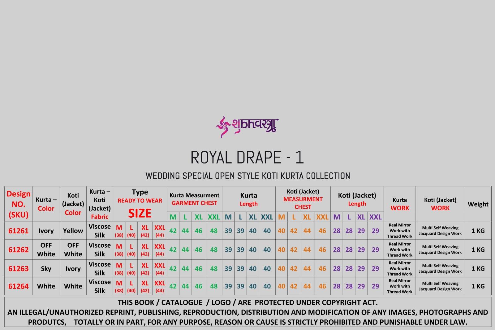 Royal Drape Vol-1 By Shubhvastra 61261 To 61264 Series Beautiful Colorful Stylish Fancy Casual Wear & Ethnic Wear & Ready To Wear Viscose Silk Kurtas At Wholesale Price