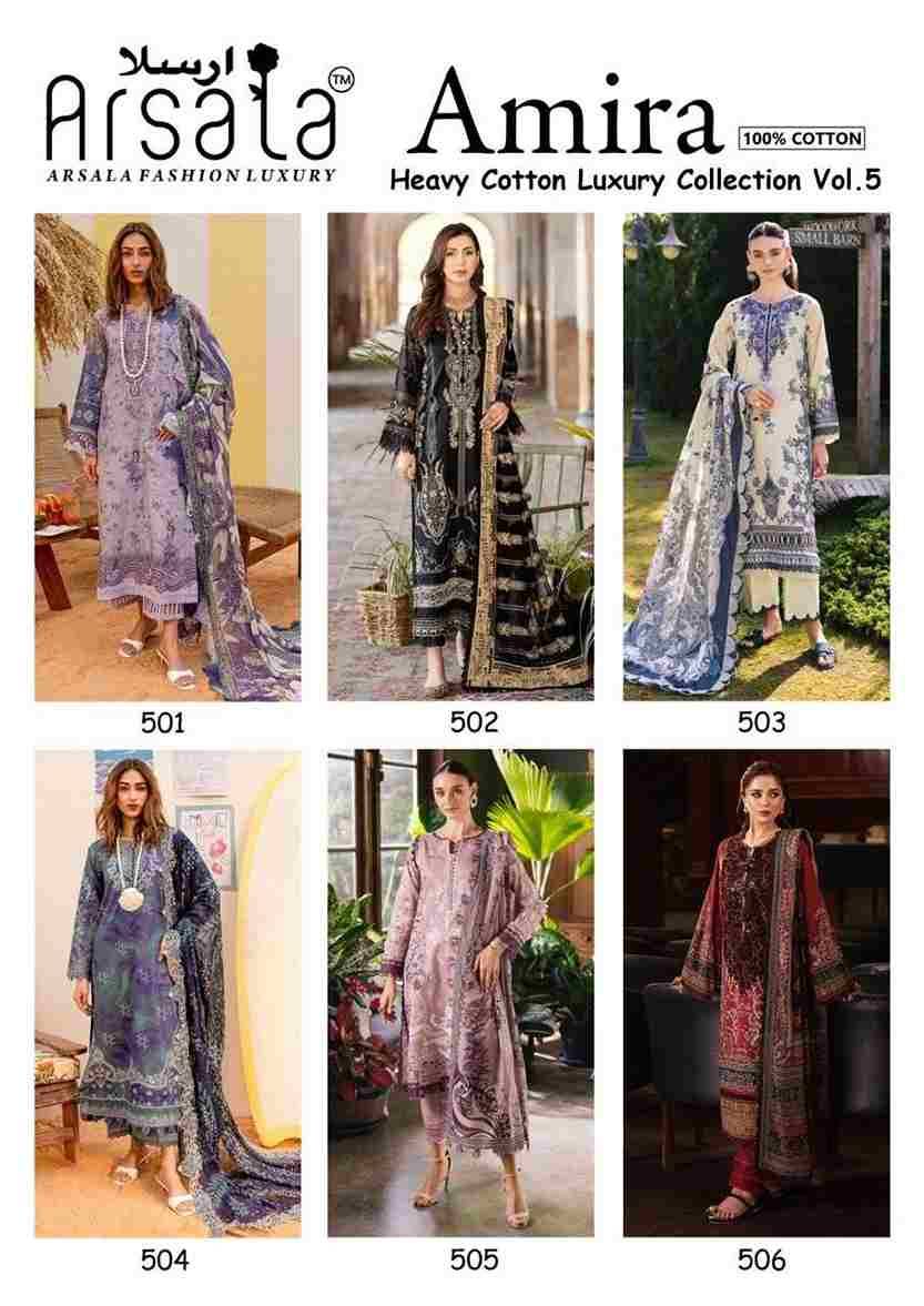 Amira Vol-5 By Arsala 501 To 506 Series Beautiful Festive Suits Stylish Fancy Colorful Casual Wear & Ethnic Wear Pure Cotton Print Dresses At Wholesale Price