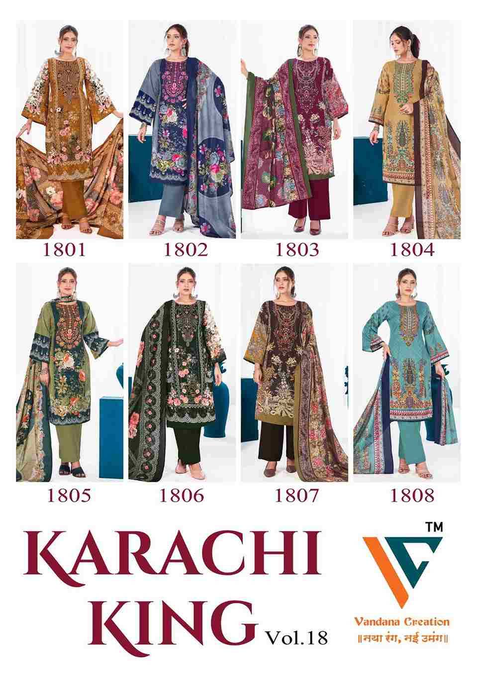 Karachi King Vol-18 By Vandana Creation 1801 To 1808 Series Beautiful Festive Suits Stylish Fancy Colorful Casual Wear & Ethnic Wear Cotton Print Dresses At Wholesale Price
