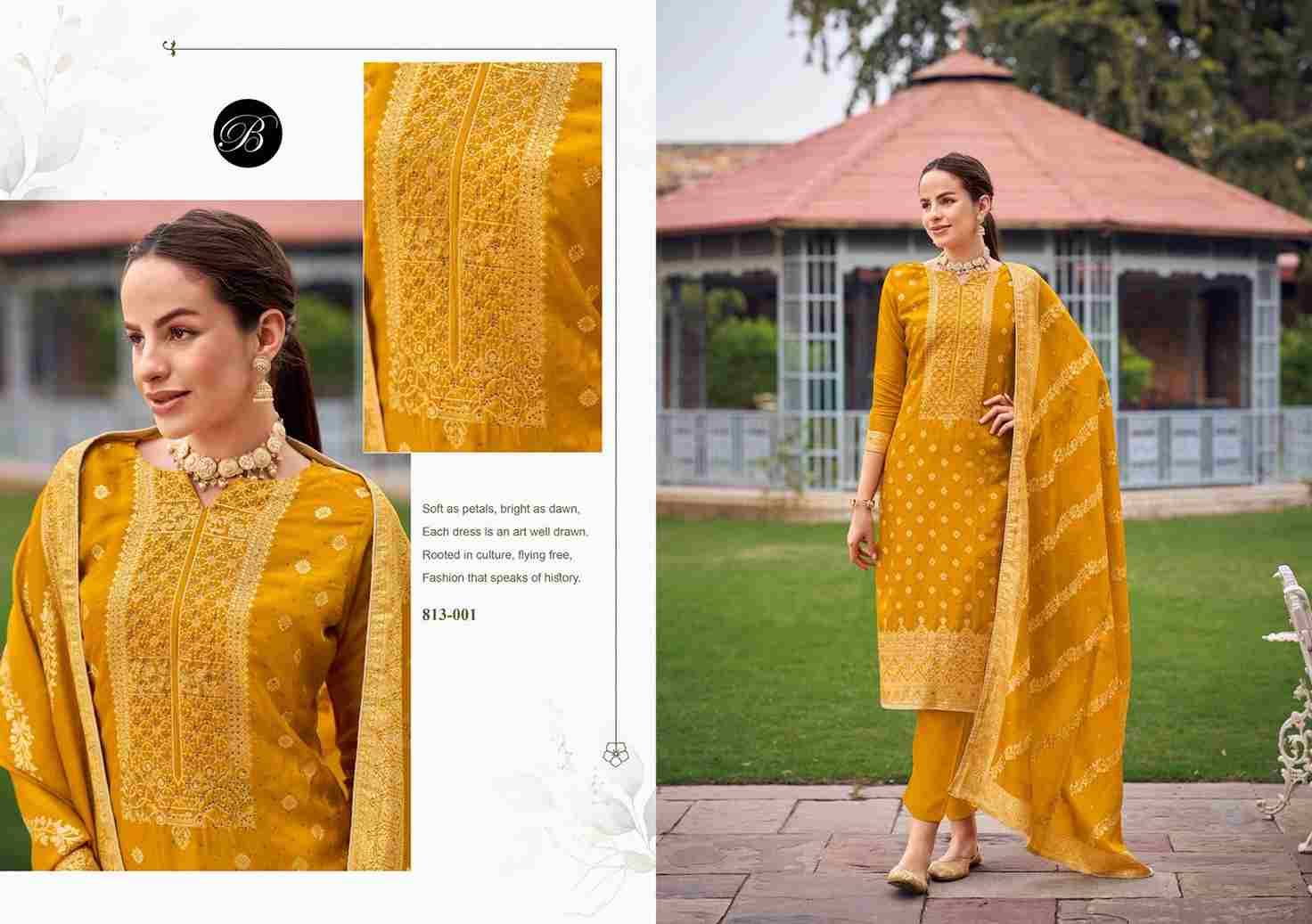 Zavira By Belliza 813-001 To 813-006 Series Beautiful Suits Colorful Stylish Fancy Casual Wear & Ethnic Wear Pure Viscose Dola Silk Jacquard Dresses At Wholesale Price