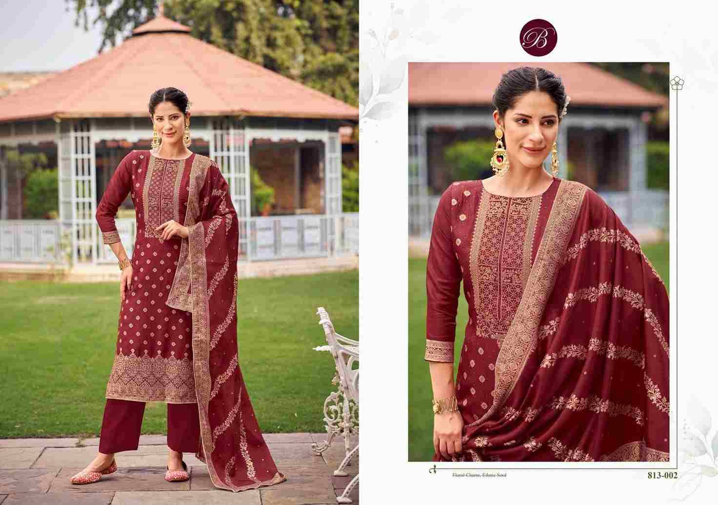 Zavira By Belliza 813-001 To 813-006 Series Beautiful Suits Colorful Stylish Fancy Casual Wear & Ethnic Wear Pure Viscose Dola Silk Jacquard Dresses At Wholesale Price