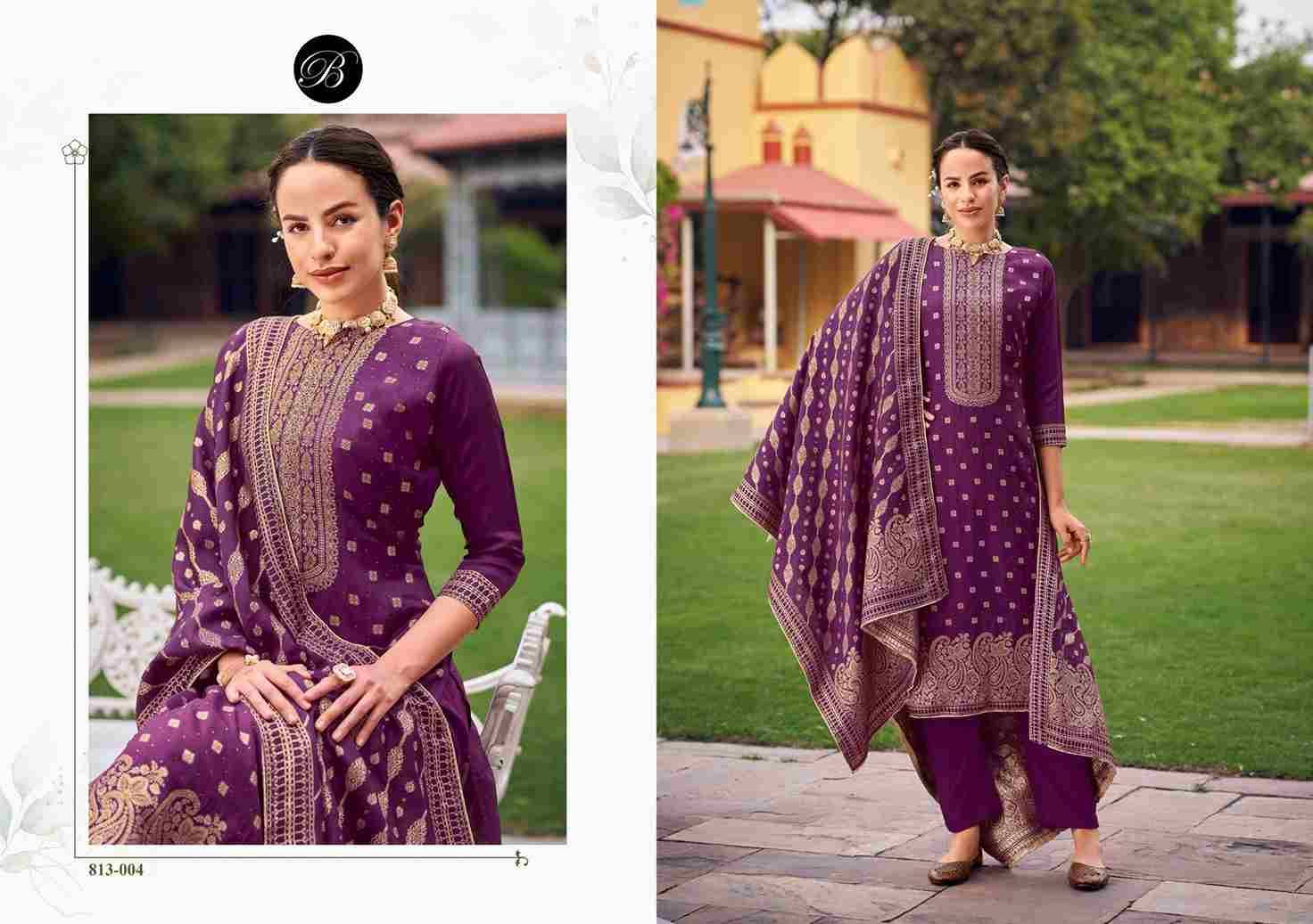 Zavira By Belliza 813-001 To 813-006 Series Beautiful Suits Colorful Stylish Fancy Casual Wear & Ethnic Wear Pure Viscose Dola Silk Jacquard Dresses At Wholesale Price