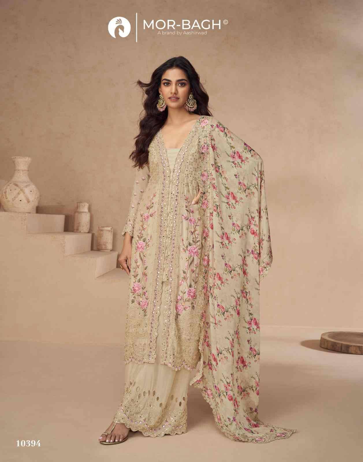 Aarna Color Plus By Mor-Bagh 10394 To 10398 Series Beautiful Festive Suits Colorful Stylish Fancy Casual Wear & Ethnic Wear Chinnon Silk With Work Dresses At Wholesale Price