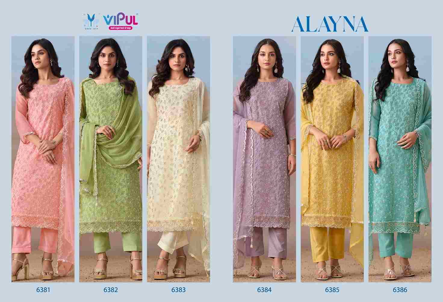 Alayna By Vipul Fashion 6381 To 6386 Series Designer Festive Suits Beautiful Fancy Stylish Colorful Party Wear & Occasional Wear Chiffon Dresses At Wholesale Price