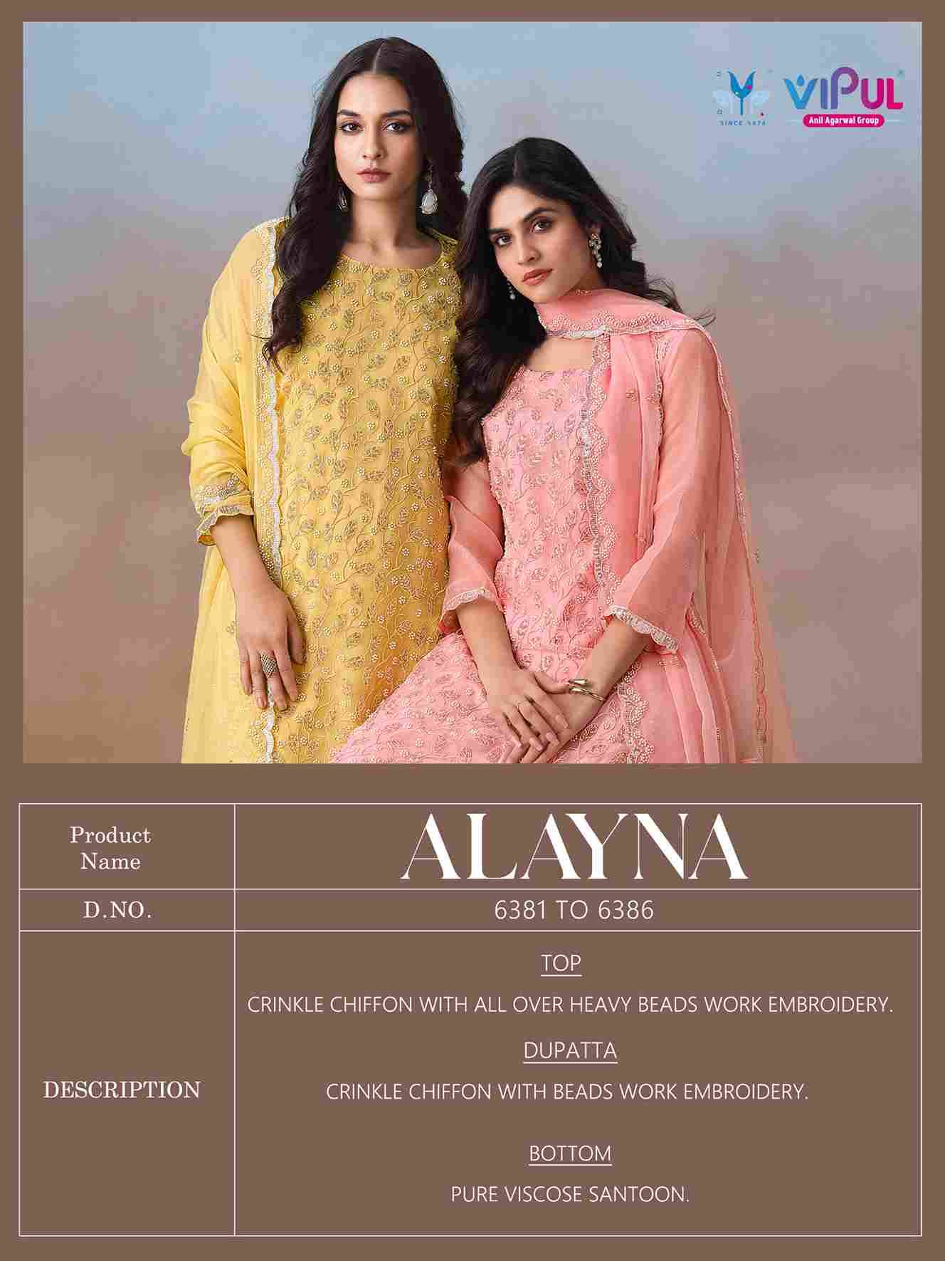 Alayna By Vipul Fashion 6381 To 6386 Series Designer Festive Suits Beautiful Fancy Stylish Colorful Party Wear & Occasional Wear Chiffon Dresses At Wholesale Price