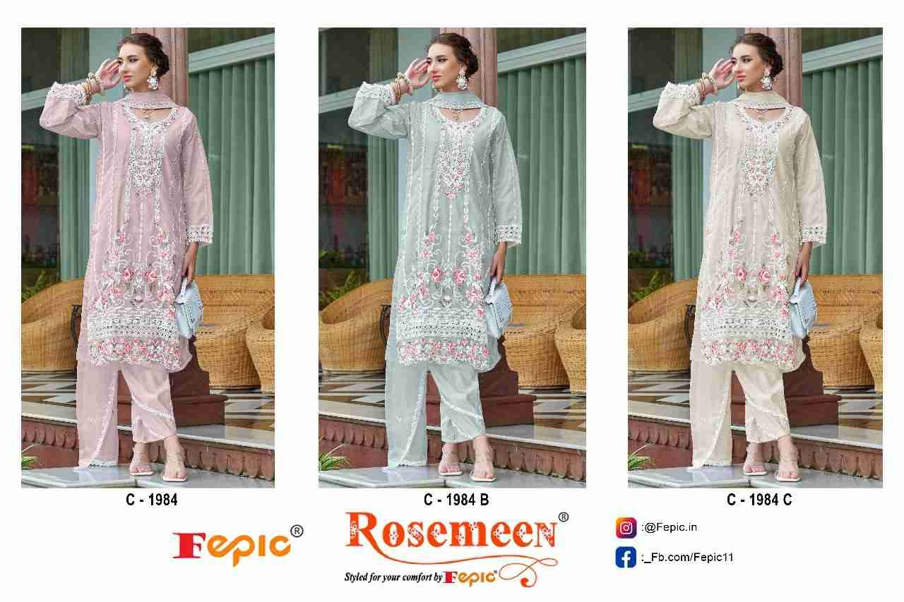 Fepic 1984 Colours By Fepic 1984-A To 1984-C Series Beautiful Pakistani Suits Colorful Stylish Fancy Casual Wear & Ethnic Wear Organza Embroidered Dresses At Wholesale Price