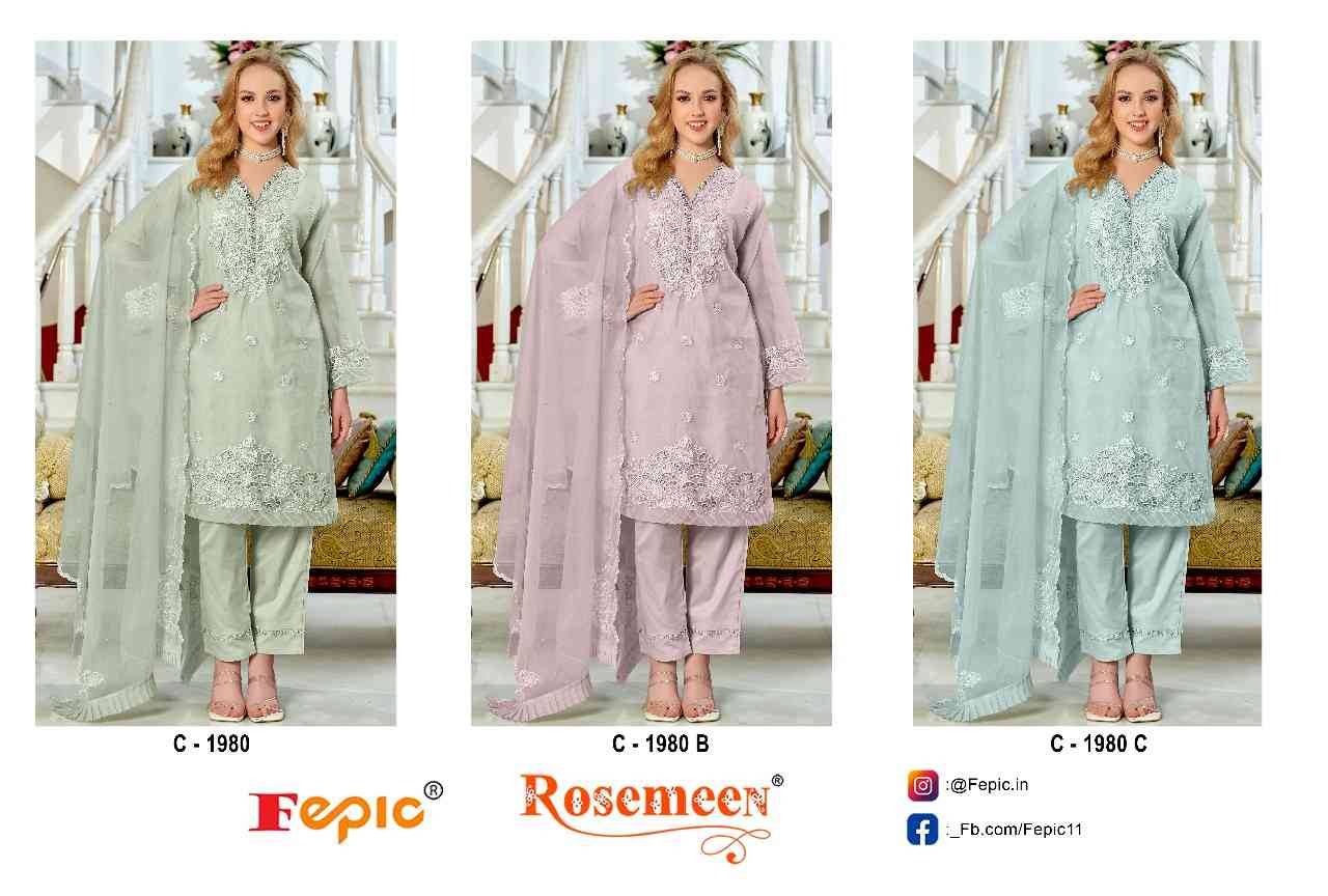 Fepic 1980 Colours By Fepic 1980-A To 1980-C Series Beautiful Pakistani Suits Colorful Stylish Fancy Casual Wear & Ethnic Wear Organza Embroidered Dresses At Wholesale Price