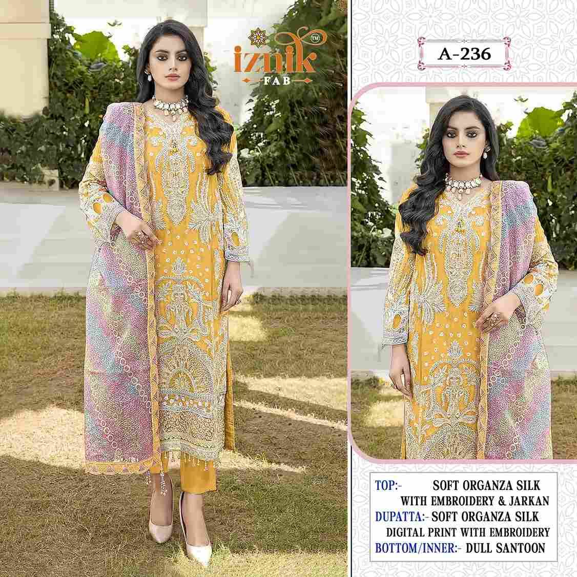 Iznik 236 Colours By Iznik Fab 236-A To 236-D Series Designer Pakistani Suits Beautiful Stylish Fancy Colorful Party Wear & Occasional Wear Organza Silk With Embroidery Dresses At Wholesale Price