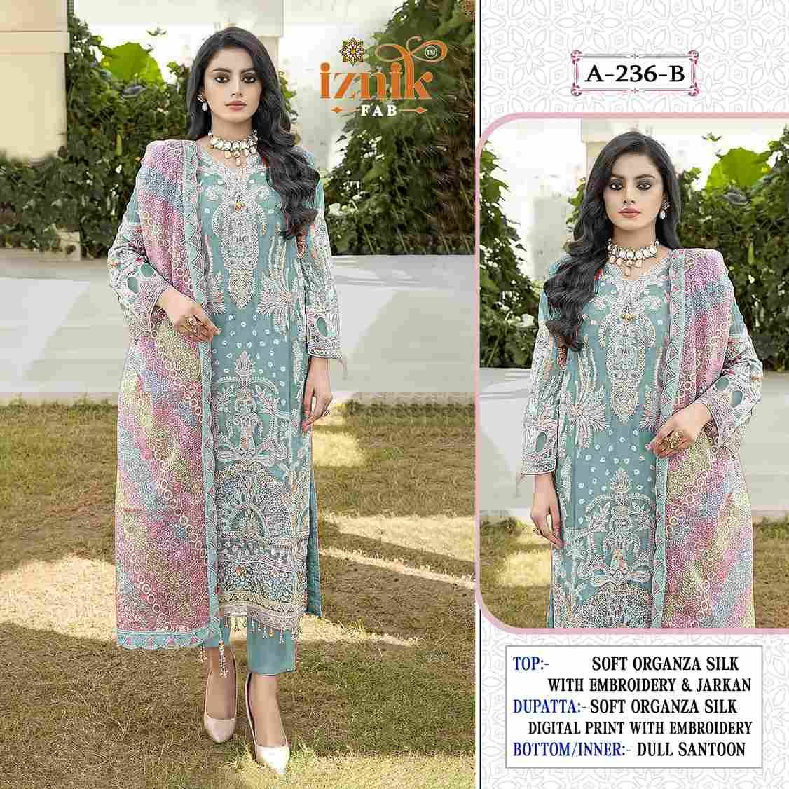 Iznik 236 Colours By Iznik Fab 236-A To 236-D Series Designer Pakistani Suits Beautiful Stylish Fancy Colorful Party Wear & Occasional Wear Organza Silk With Embroidery Dresses At Wholesale Price