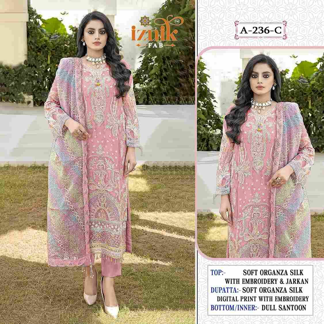 Iznik 236 Colours By Iznik Fab 236-A To 236-D Series Designer Pakistani Suits Beautiful Stylish Fancy Colorful Party Wear & Occasional Wear Organza Silk With Embroidery Dresses At Wholesale Price