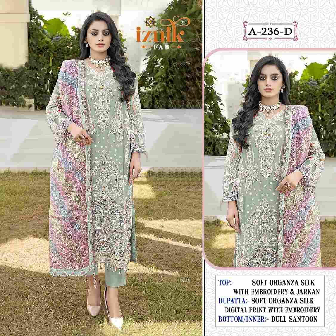 Iznik 236 Colours By Iznik Fab 236-A To 236-D Series Designer Pakistani Suits Beautiful Stylish Fancy Colorful Party Wear & Occasional Wear Organza Silk With Embroidery Dresses At Wholesale Price