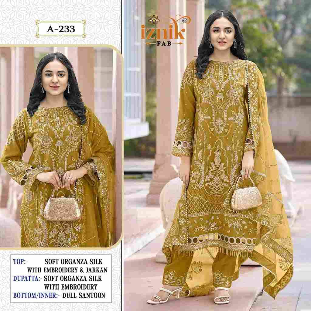 Iznik 233 Colours By Iznik Fab 233-A To 233-D Series Designer Pakistani Suits Beautiful Stylish Fancy Colorful Party Wear & Occasional Wear Organza Silk With Embroidery Dresses At Wholesale Price