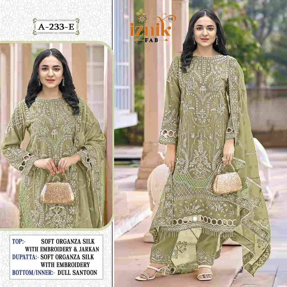 Iznik 233 Colours Vol-2 By Iznik Fab 233-E To 233-H Series Designer Pakistani Suits Beautiful Stylish Fancy Colorful Party Wear & Occasional Wear Organza Silk With Embroidery Dresses At Wholesale Price