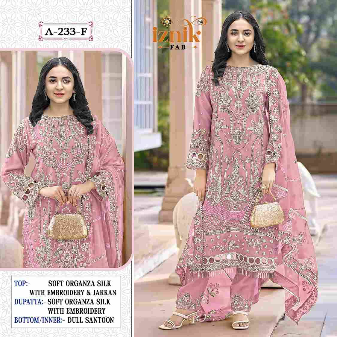 Iznik 233 Colours Vol-2 By Iznik Fab 233-E To 233-H Series Designer Pakistani Suits Beautiful Stylish Fancy Colorful Party Wear & Occasional Wear Organza Silk With Embroidery Dresses At Wholesale Price