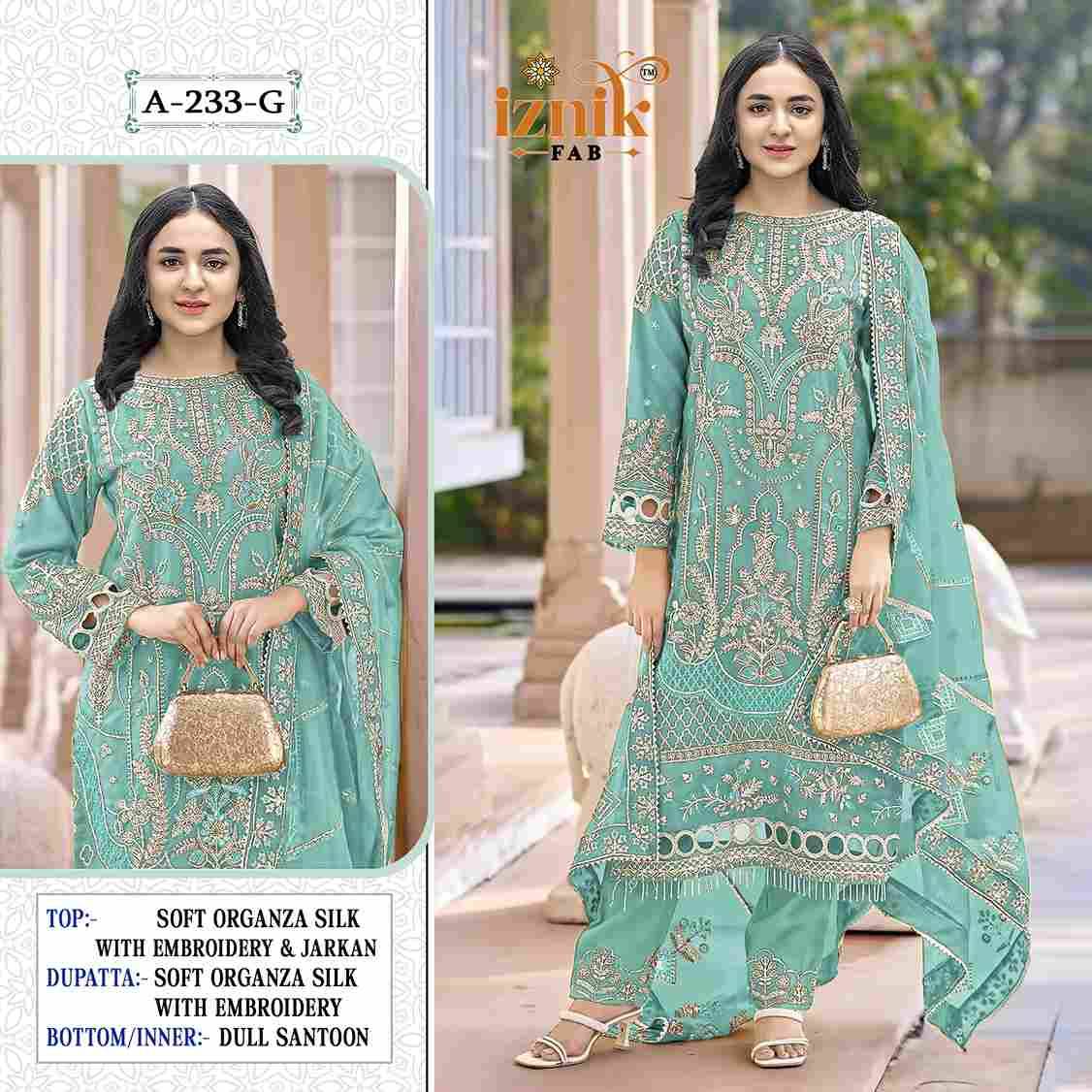 Iznik 233 Colours Vol-2 By Iznik Fab 233-E To 233-H Series Designer Pakistani Suits Beautiful Stylish Fancy Colorful Party Wear & Occasional Wear Organza Silk With Embroidery Dresses At Wholesale Price