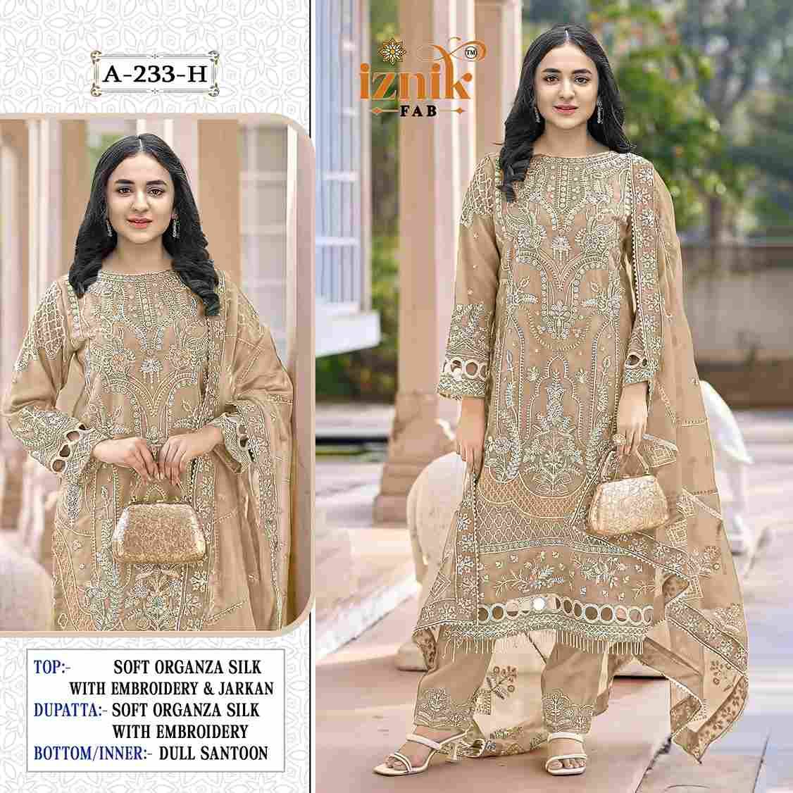 Iznik 233 Colours Vol-2 By Iznik Fab 233-E To 233-H Series Designer Pakistani Suits Beautiful Stylish Fancy Colorful Party Wear & Occasional Wear Organza Silk With Embroidery Dresses At Wholesale Price