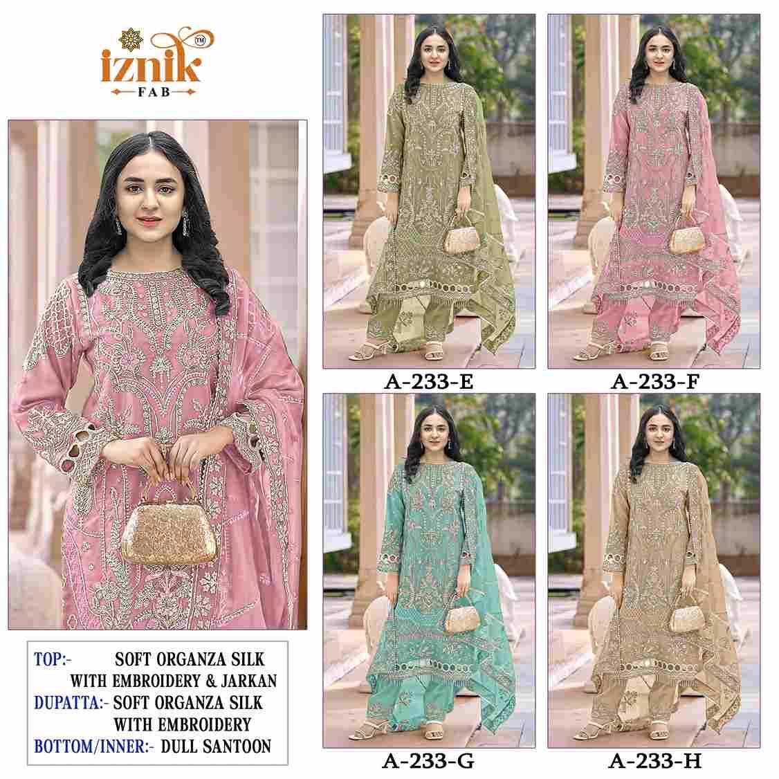 Iznik 233 Colours Vol-2 By Iznik Fab 233-E To 233-H Series Designer Pakistani Suits Beautiful Stylish Fancy Colorful Party Wear & Occasional Wear Organza Silk With Embroidery Dresses At Wholesale Price