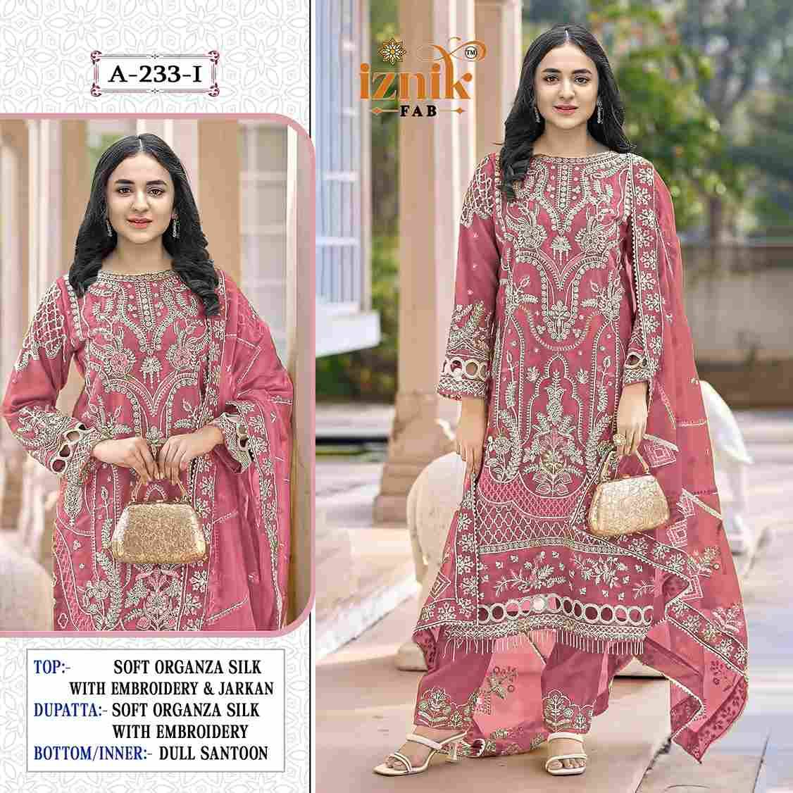 Iznik 233 Colours Vol-3 By Iznik Fab 233-I To 233-L Series Designer Pakistani Suits Beautiful Stylish Fancy Colorful Party Wear & Occasional Wear Organza Silk With Embroidery Dresses At Wholesale Price