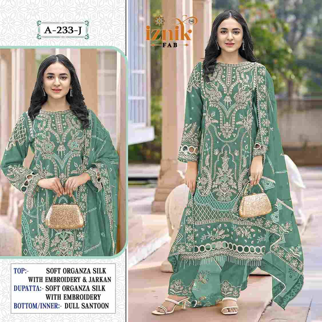 Iznik 233 Colours Vol-3 By Iznik Fab 233-I To 233-L Series Designer Pakistani Suits Beautiful Stylish Fancy Colorful Party Wear & Occasional Wear Organza Silk With Embroidery Dresses At Wholesale Price