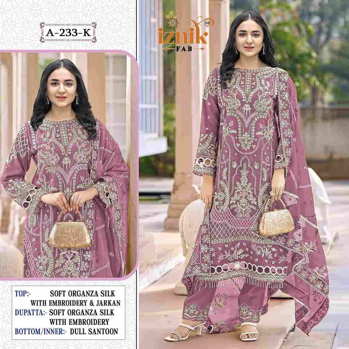 Iznik 233 Colours Vol-3 By Iznik Fab 233-I To 233-L Series Designer Pakistani Suits Beautiful Stylish Fancy Colorful Party Wear & Occasional Wear Organza Silk With Embroidery Dresses At Wholesale Price