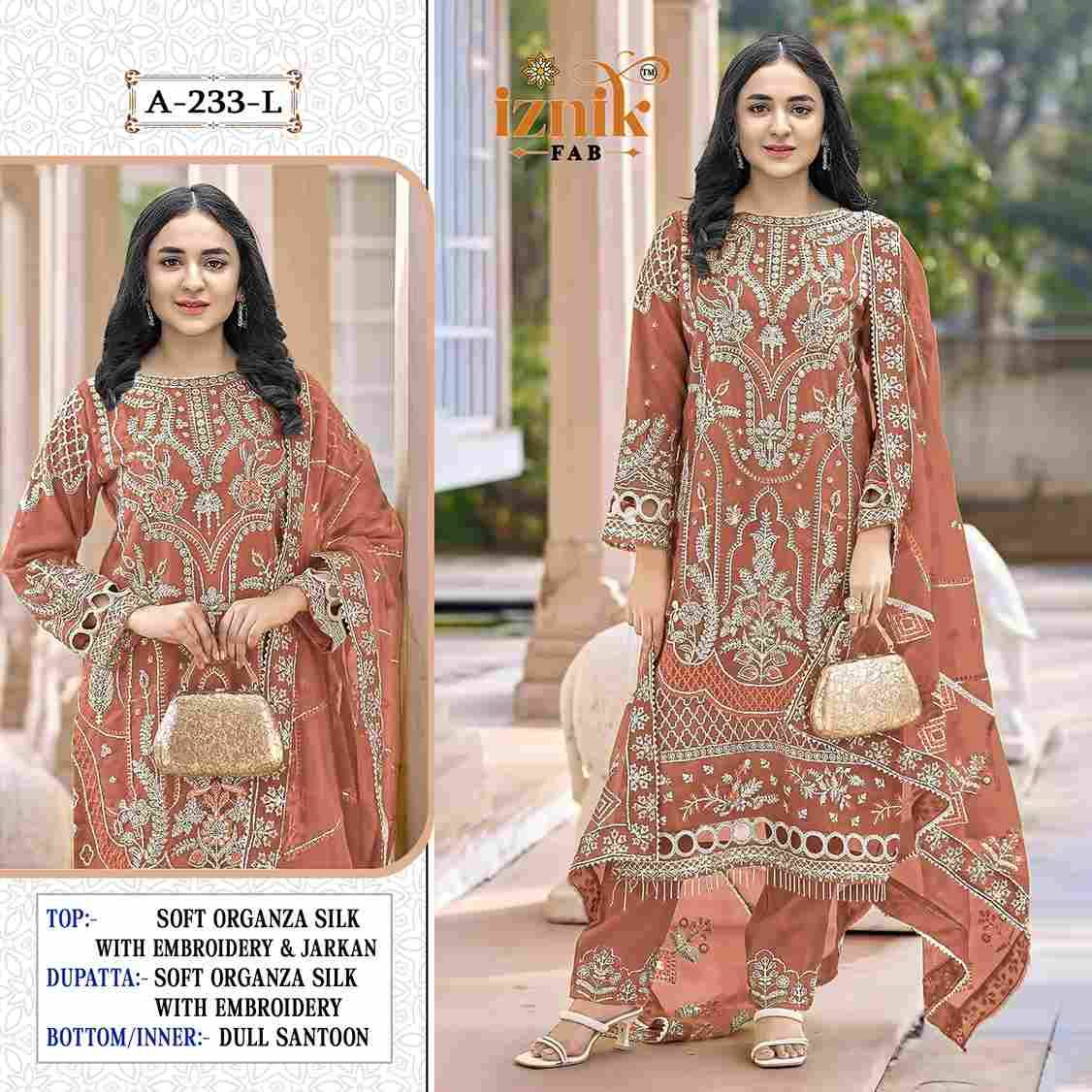 Iznik 233 Colours Vol-3 By Iznik Fab 233-I To 233-L Series Designer Pakistani Suits Beautiful Stylish Fancy Colorful Party Wear & Occasional Wear Organza Silk With Embroidery Dresses At Wholesale Price