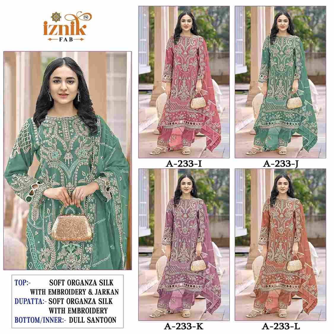 Iznik 233 Colours Vol-3 By Iznik Fab 233-I To 233-L Series Designer Pakistani Suits Beautiful Stylish Fancy Colorful Party Wear & Occasional Wear Organza Silk With Embroidery Dresses At Wholesale Price