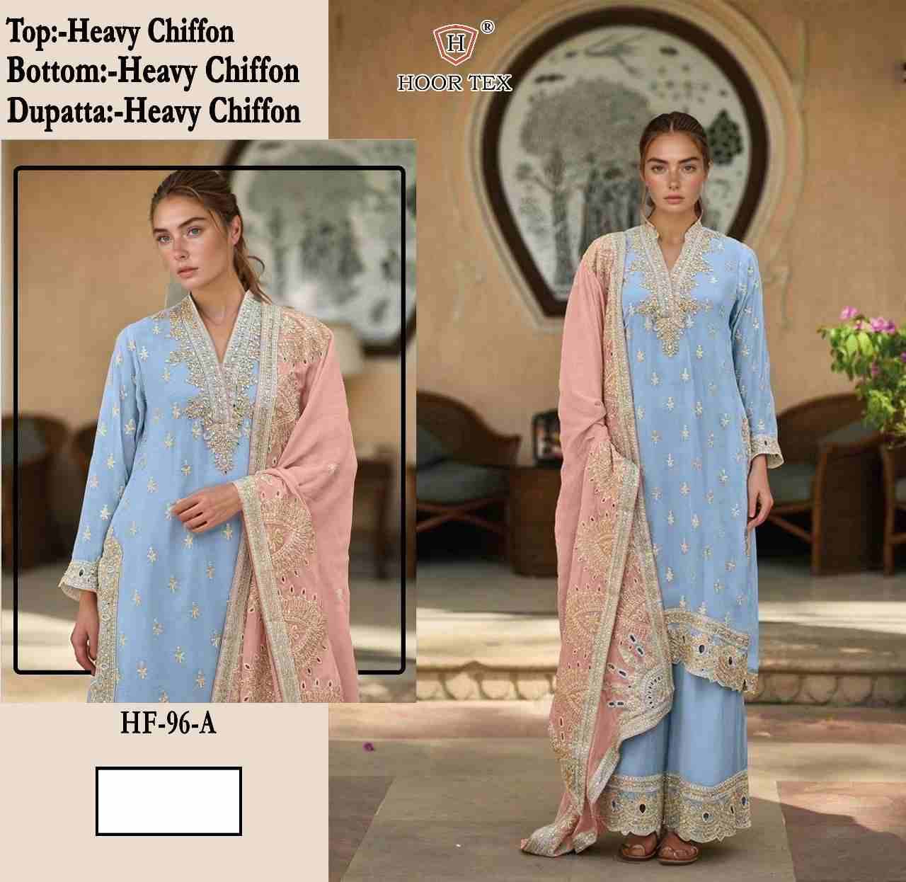 Hoor Tex Hit Design HF-96 Colours By Hoor Tex HF-96-A To HF-96-B Series Designer Festive Pakistani Suits Collection Beautiful Stylish Fancy Colorful Party Wear & Occasional Wear Chiffon Embroidered Dresses At Wholesale Price