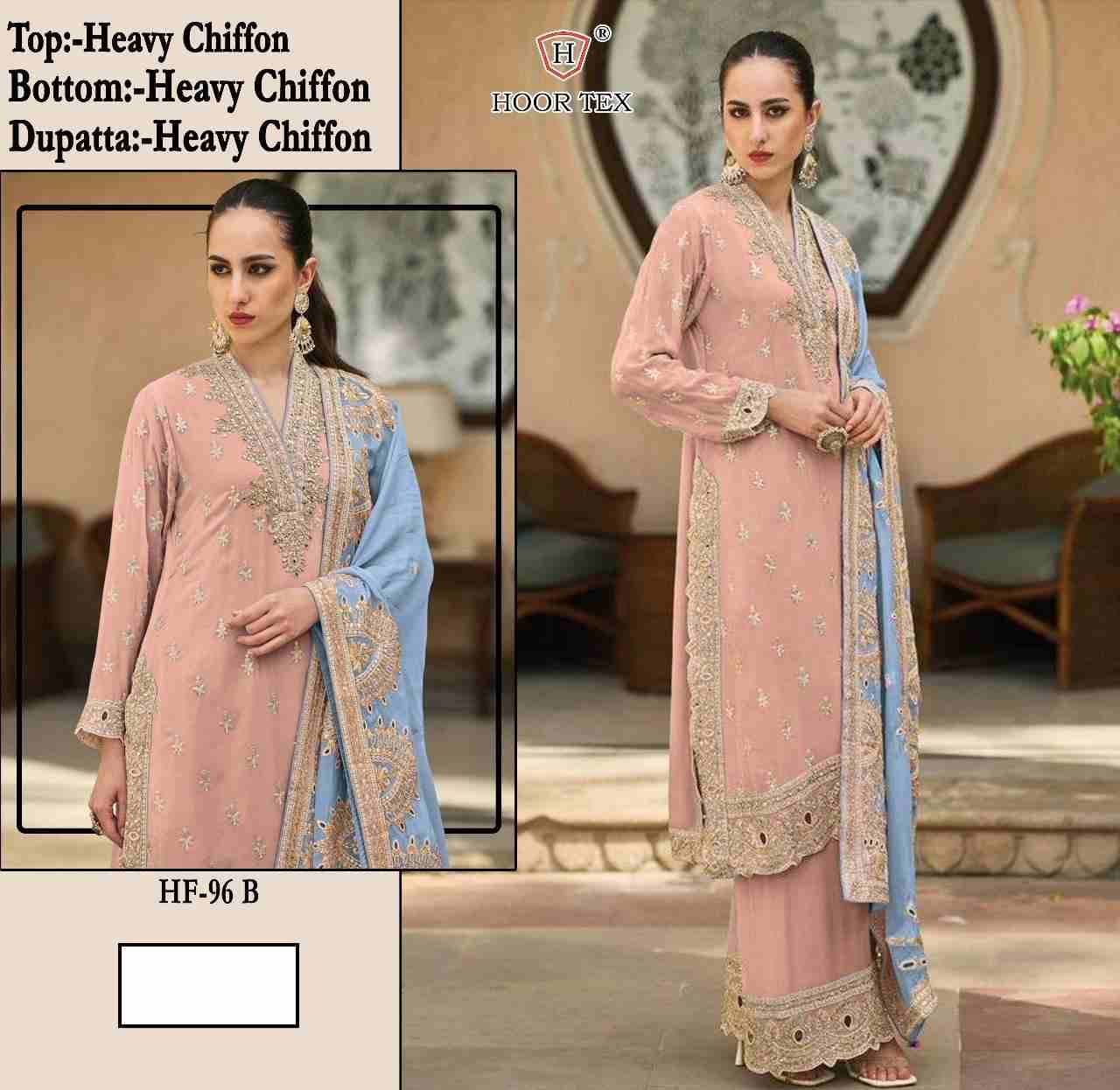 Hoor Tex Hit Design HF-96 Colours By Hoor Tex HF-96-A To HF-96-B Series Designer Festive Pakistani Suits Collection Beautiful Stylish Fancy Colorful Party Wear & Occasional Wear Chiffon Embroidered Dresses At Wholesale Price