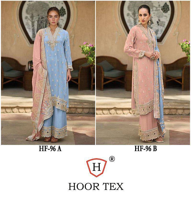 Hoor Tex Hit Design HF-96 Colours By Hoor Tex HF-96-A To HF-96-B Series Designer Festive Pakistani Suits Collection Beautiful Stylish Fancy Colorful Party Wear & Occasional Wear Chiffon Embroidered Dresses At Wholesale Price