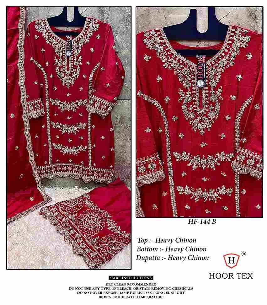 Hoor Tex Hit Design HF-144 Colours By Hoor Tex HF-144-A To HF-144-D Series Designer Festive Pakistani Suits Collection Beautiful Stylish Fancy Colorful Party Wear & Occasional Wear Heavy Chinnon Embroidered Dresses At Wholesale Price