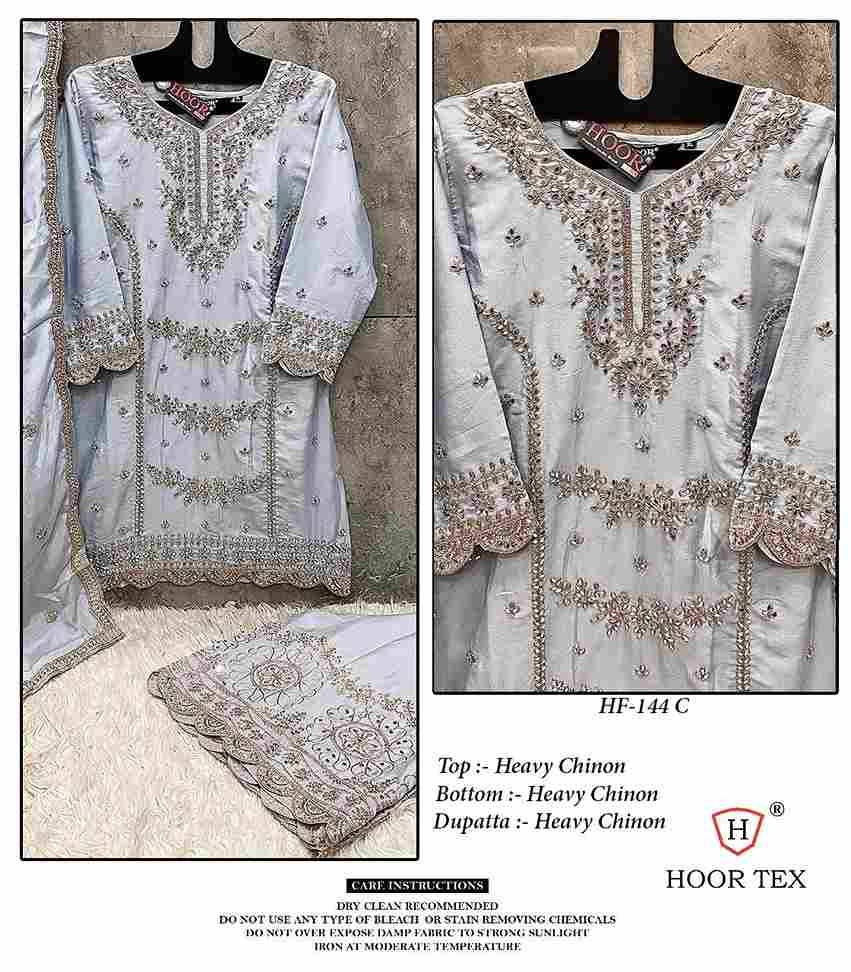 Hoor Tex Hit Design HF-144 Colours By Hoor Tex HF-144-A To HF-144-D Series Designer Festive Pakistani Suits Collection Beautiful Stylish Fancy Colorful Party Wear & Occasional Wear Heavy Chinnon Embroidered Dresses At Wholesale Price