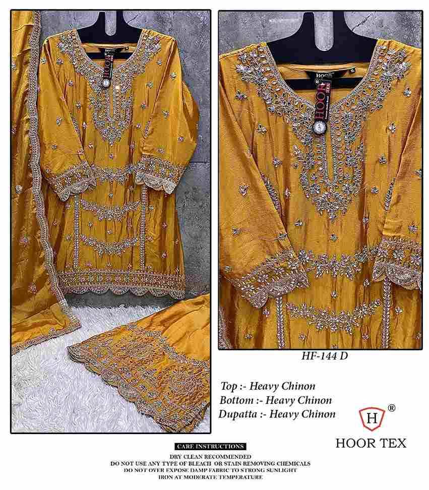 Hoor Tex Hit Design HF-144 Colours By Hoor Tex HF-144-A To HF-144-D Series Designer Festive Pakistani Suits Collection Beautiful Stylish Fancy Colorful Party Wear & Occasional Wear Heavy Chinnon Embroidered Dresses At Wholesale Price