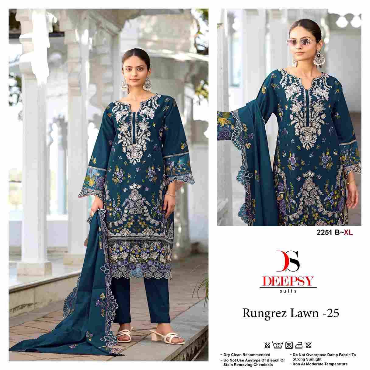 Rungrez Lawn-25 By Deepsy Suits 2251-A To 2251-D Series Pakistani Stylish Beautiful Colourful Printed & Embroidered Party Wear & Occasional Wear Pure Cotton Dresses At Wholesale Price