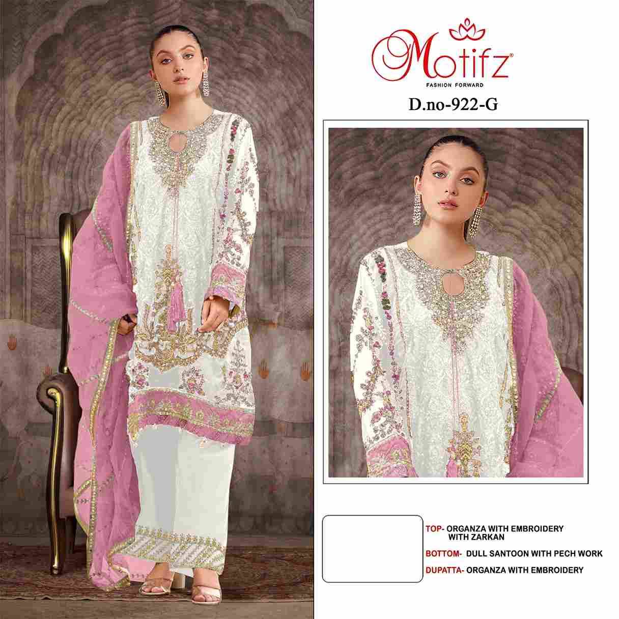 Motifz Hit Design 922 Colours By Motifz Beautiful Pakistani Suits Colorful Stylish Fancy Casual Wear & Ethnic Wear Organza Embroidered Dresses At Wholesale Price